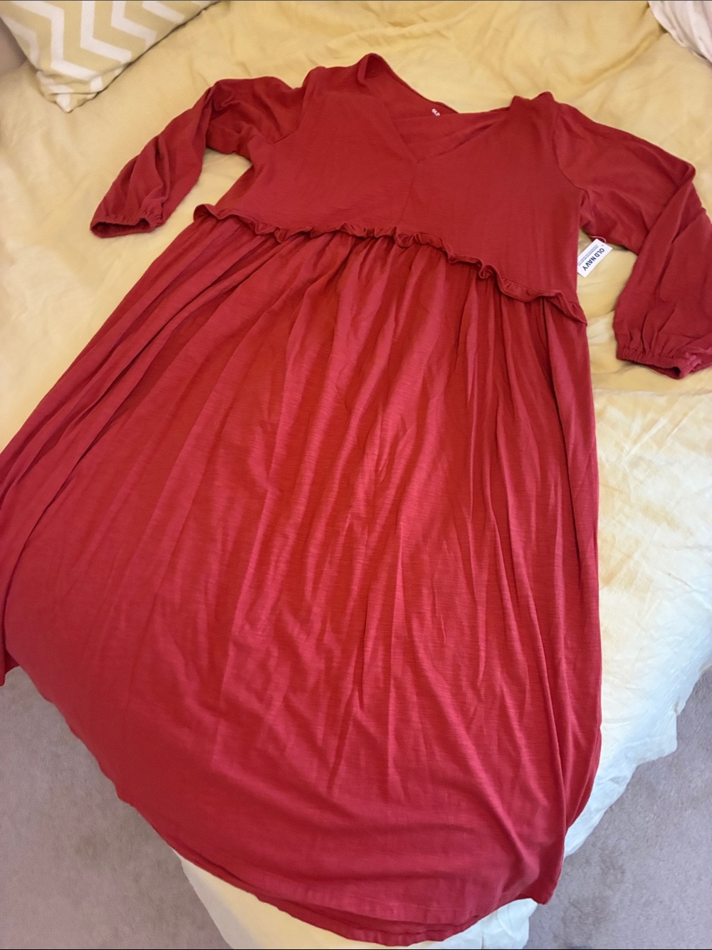 Red V‑Neck Tiered Maxi Dress